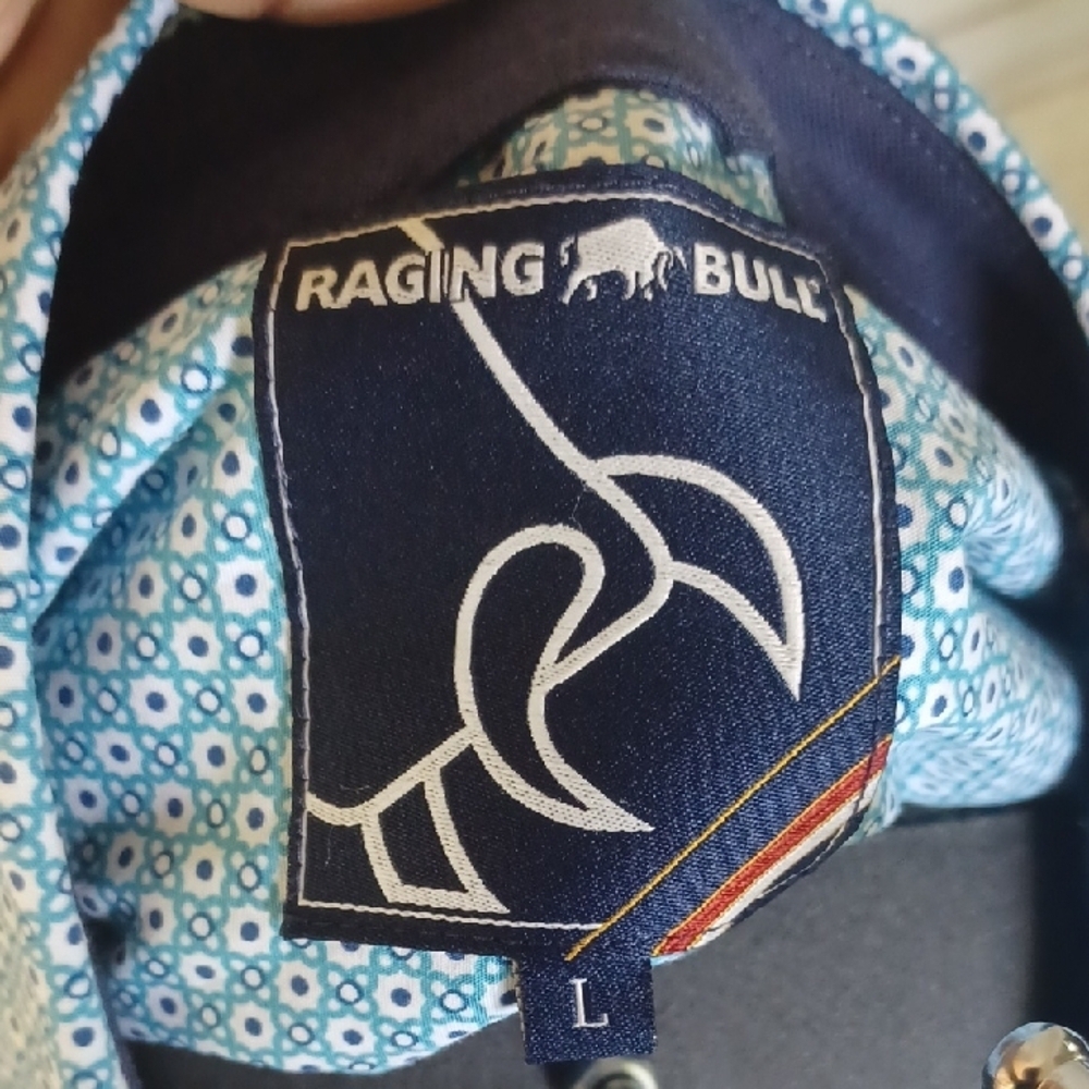Raging Bull Men's Casual Blue Patterned Slim Fit Shirt, L - Picture 3 of 8